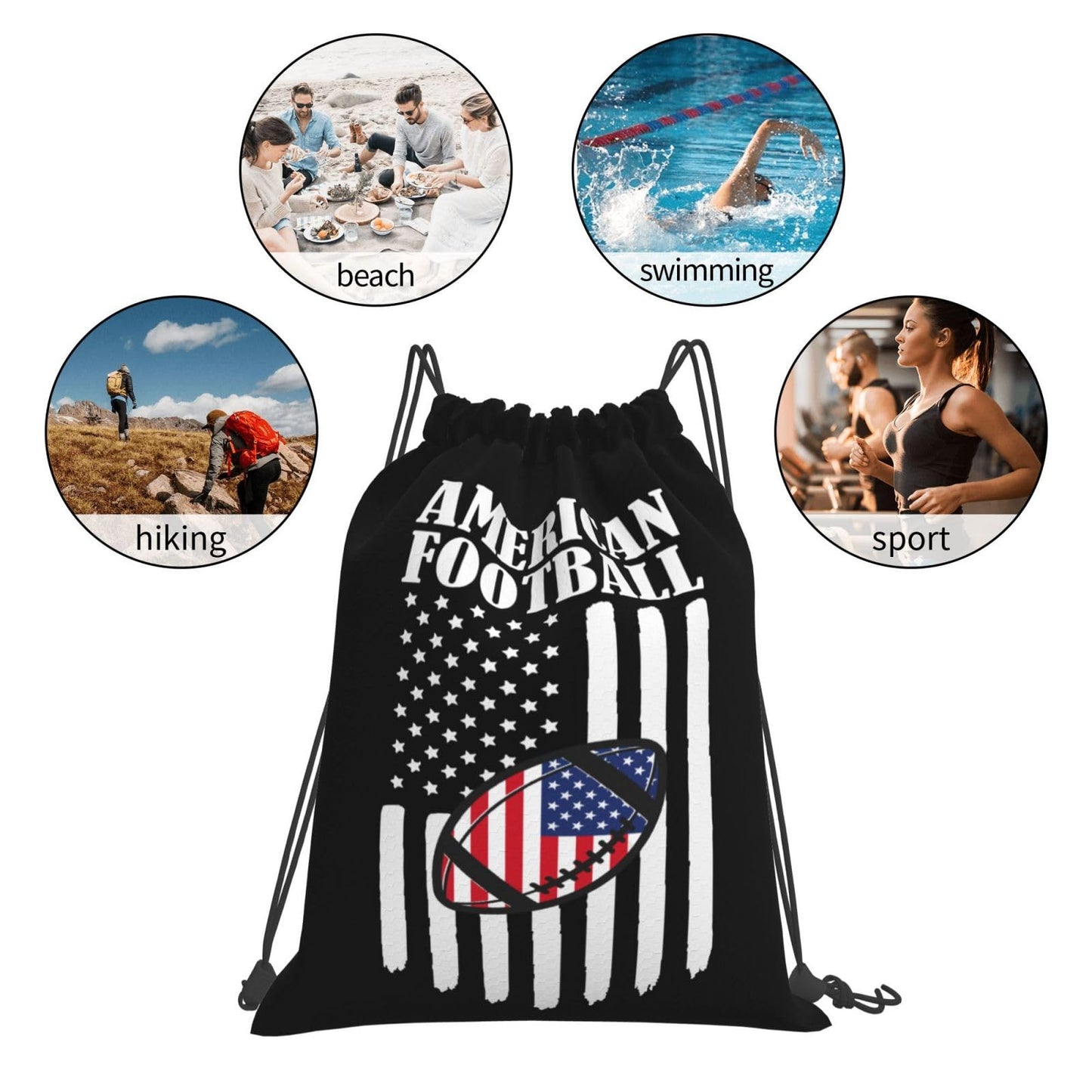 AIMASTZ American Football Unisex Drawstring Backpack Bag Sport Gym Swim Travel Sackpack