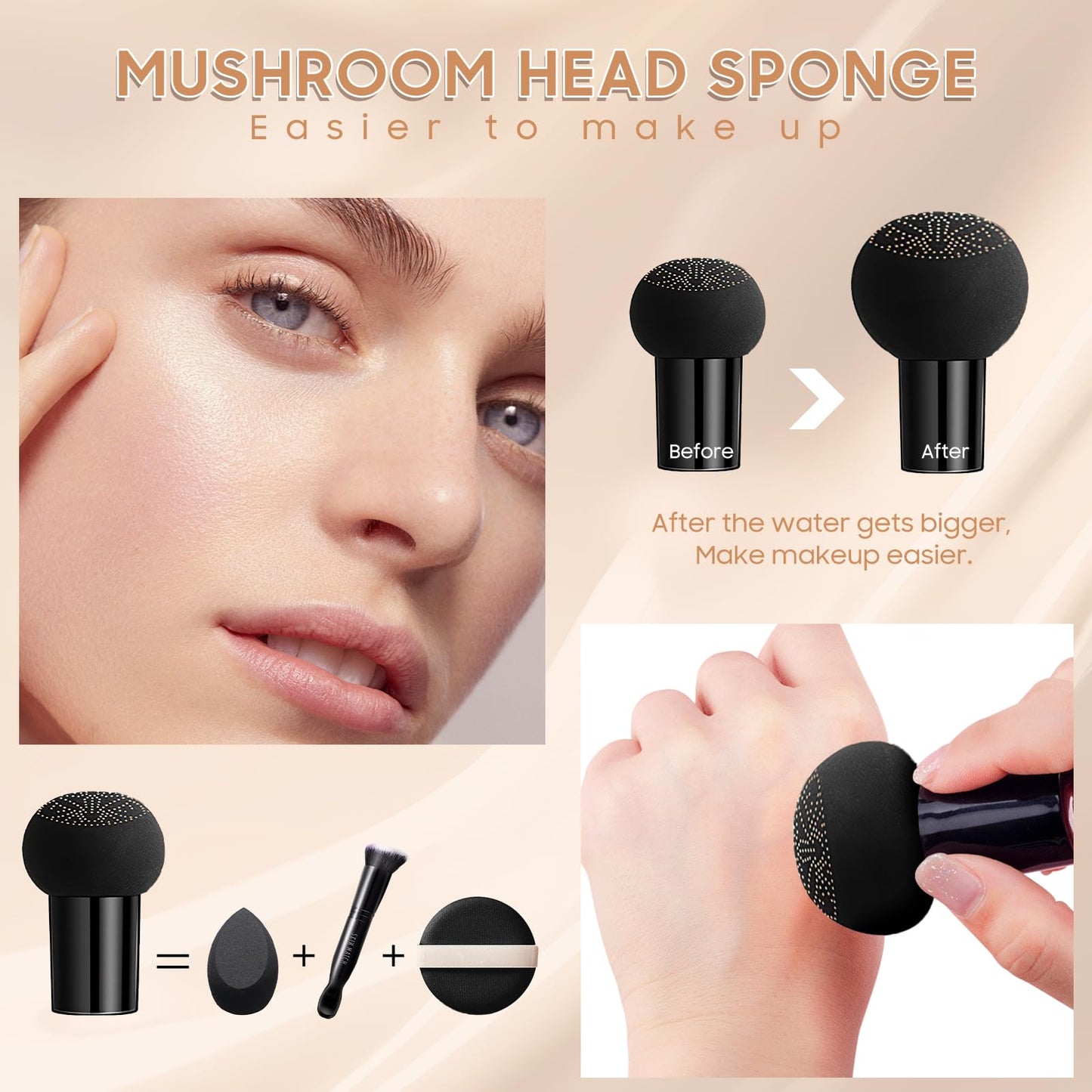 Air Cushion CC Cream Mushroom Head Foundation - Moisturizing BB Creams Foundation, Long-Lasting Waterproof New Mushroom Head Air Cushion CC Cream Concealer for Even Skin Tone (Nude, 1 PCS)