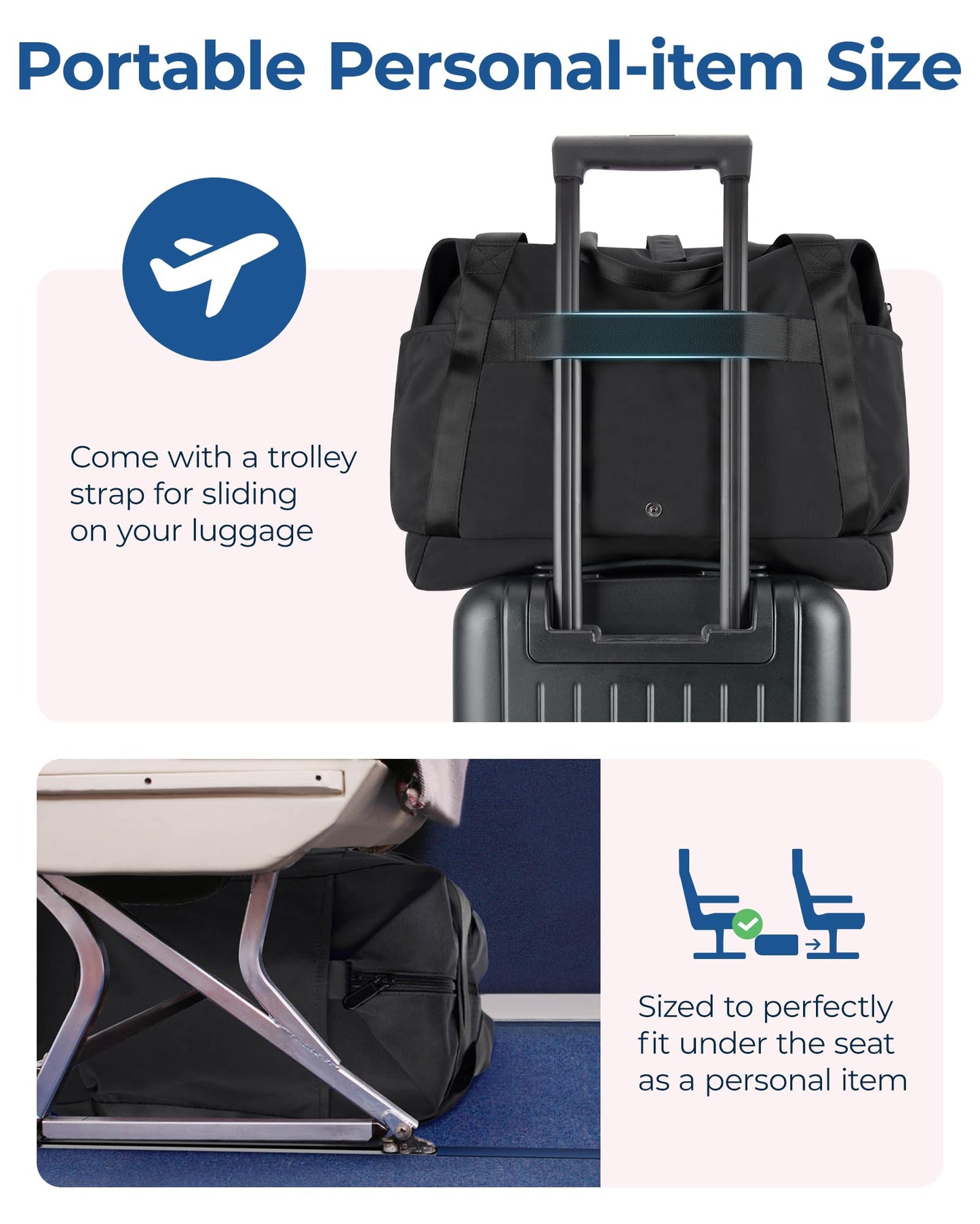 BAGSMART For Spirit Airlines Personal Item Bag, 23L Foldable Weekender Bags for Women Gym Tote Overnight Bag for Travel