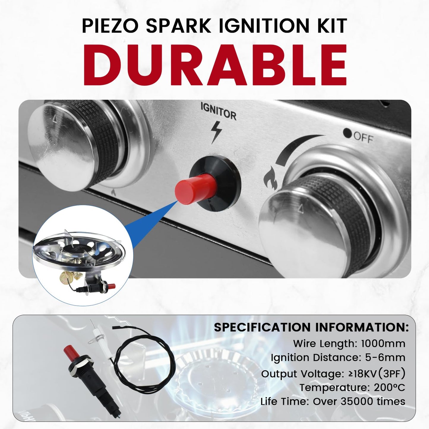 Aifeier ET Piezo Spark Ignition, Propane Push Button Piezo Igniter Kit with Threaded Ceramic Electrode lgniter Fit for Gas Fireplace, Oven, Heater, Kitchen lgniter (1 Pack)