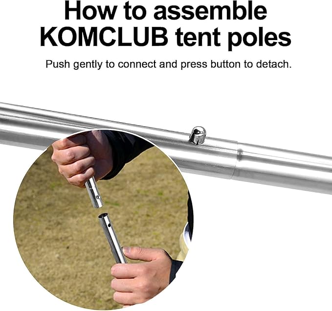KOMCLUB Telescoping Tent Poles Adjustable Tarp Poles Camping Stainless Steel Lightweight Tent Poles for Trap Sun Sails Canopy Awning Shelter Backpacking Hiking 78 in Set of 4