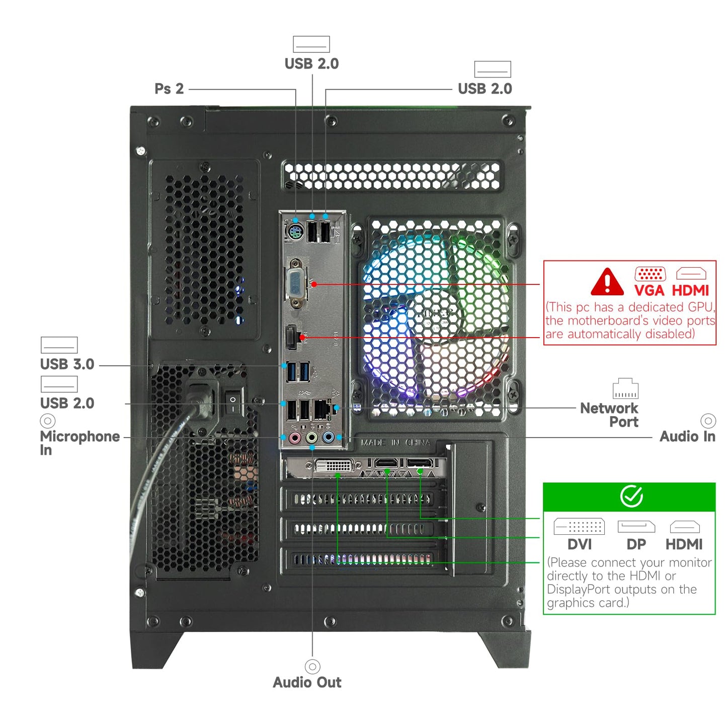 Gaming PC, Prebuilt Desktop with Intel 12th Core i5-12400F & GeForce RTX3050, 32G DDR4 RAM, 1TB NVME SSD, Tower Computer for Gaming, Home and Office (Black)