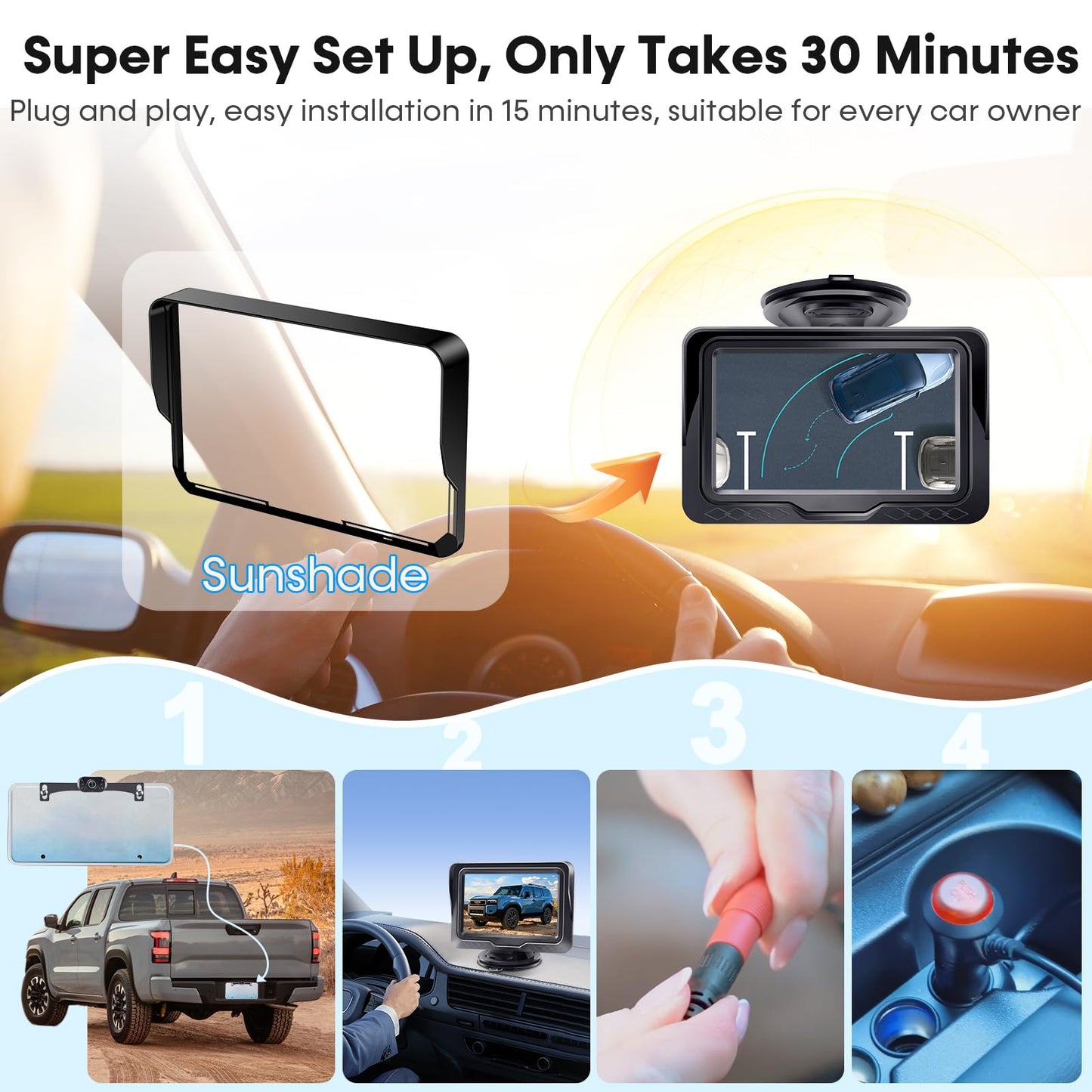 Backup Camera Easy Setup Plug-Play: HD 1080P No-Delay Waterproof - Clear Night Vision Rear View Camera with Monitor for Car Truck SUV - LK3