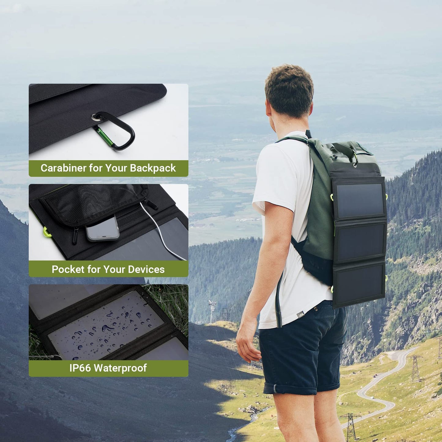 ALLPOWERS SP002 21W Solar Charger with 10000mAh Power Bank and 3 Fast Charging USB-A/USB-C Ports, IP66 Waterproof Portable Solar Panel for Camping Hiking Compatible with iPhone iPad Samsung Earbuds