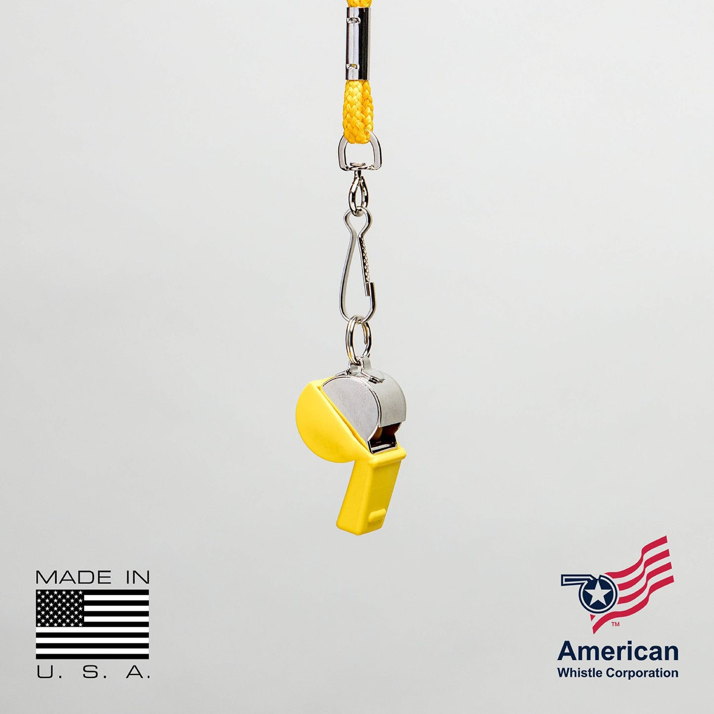 American Whistle Corporation American Classic Whistle - 126 db Solid Brass Whistle with Lanyards and Safe-T-Tip - Made in America (Yellow)