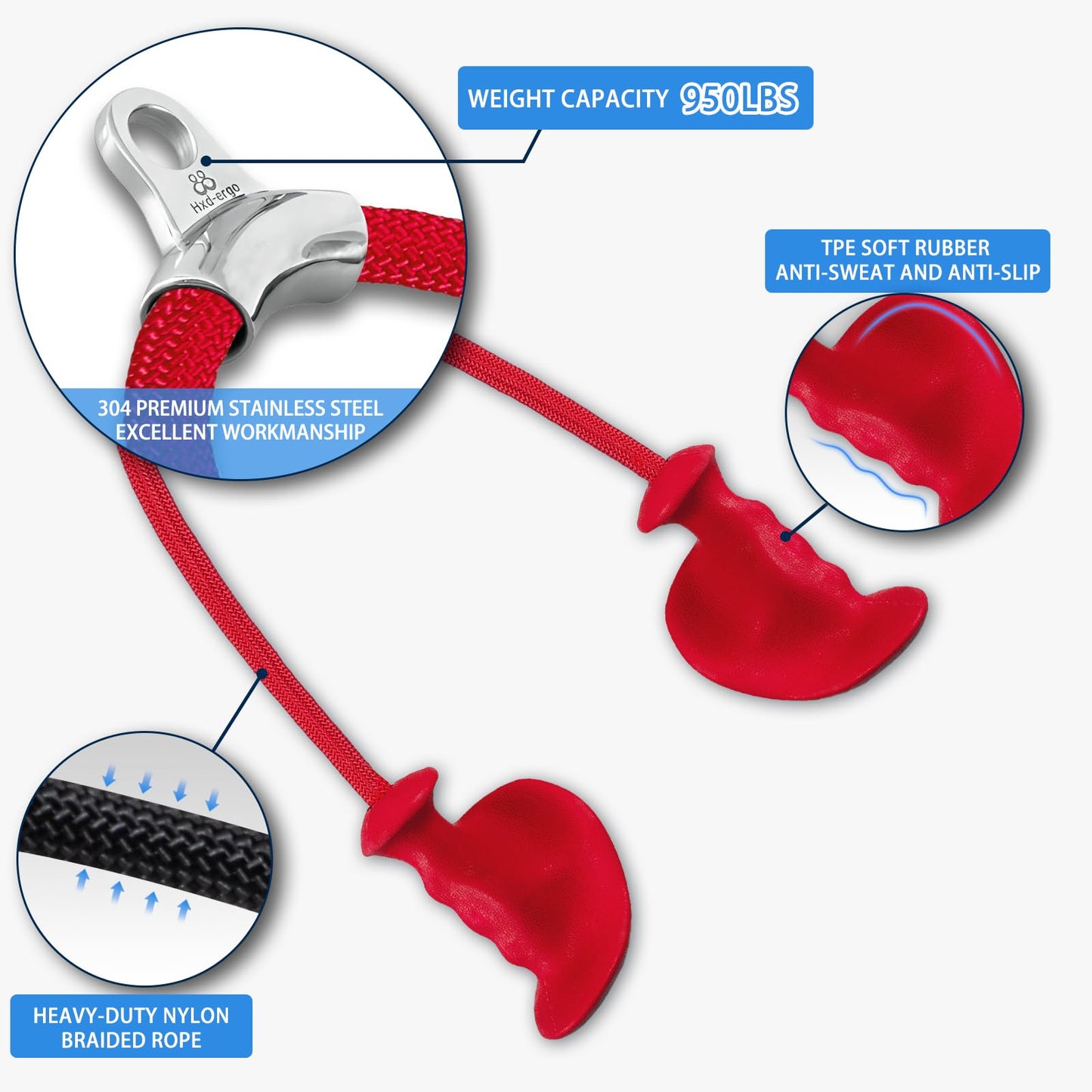Tricep Rope with Ergonomic Handles, 36 Inch Tricep Pull Down Rope for Cable Machine, Pulley System, Triceps Rope Cable Attachment for Gym, Home (Red)