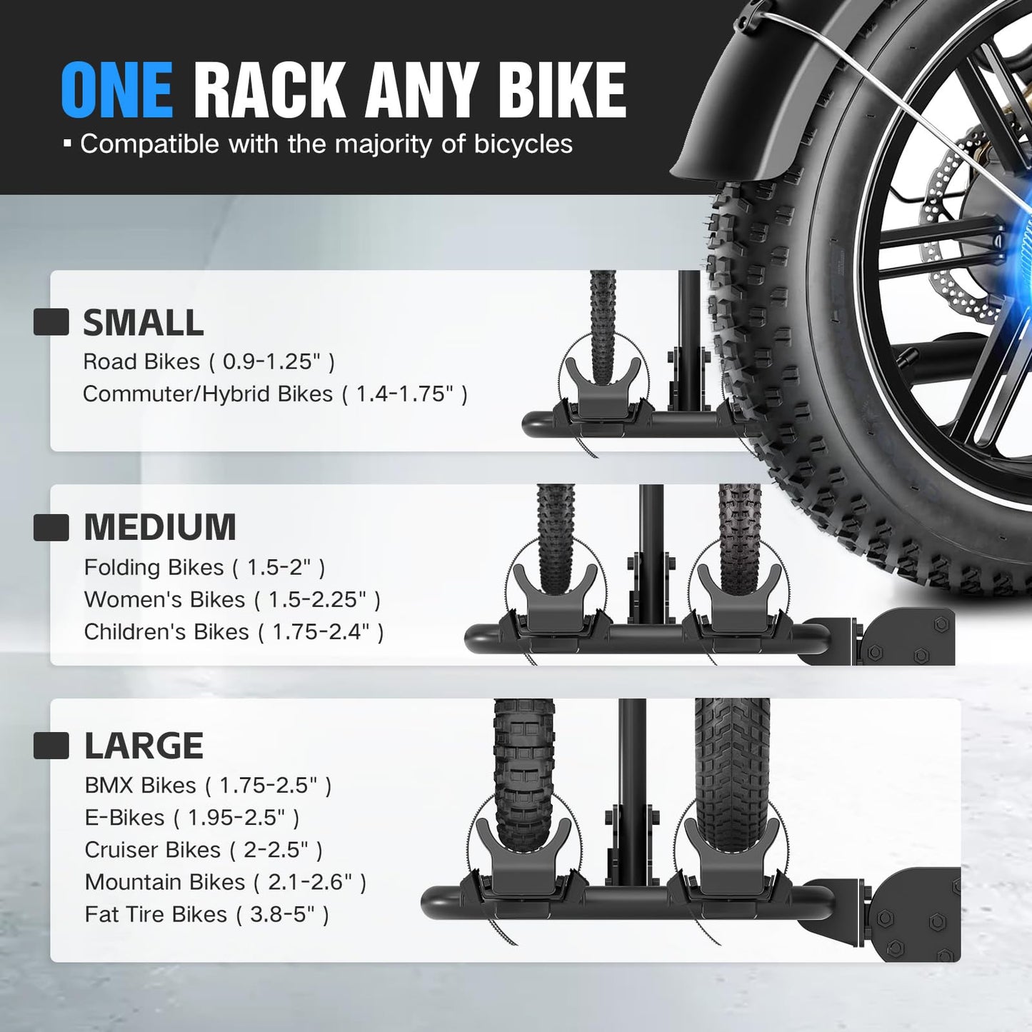 EYOUHZ 2 EBike Rack with Ramp, up to 5" Fat Tire Bike Carrier, 200 LBS Capacity Bike Racks, Lockable & Foldable Electric Bicycle Holder Platform for Standard, Fits 2" Hitch for SUVs Vans Trucks Cars