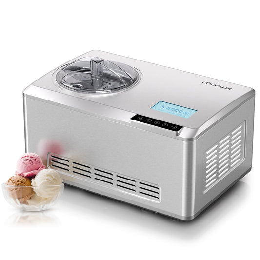 COUPLUX Ice Cream Maker, Smallest Size & Fast Freezing 2.1QT Ice Cream Machine with Built-in Compressor Easy Operate & Clean Automatic Ice Cream Maker Machine with All Stainless Steel, LCD Display