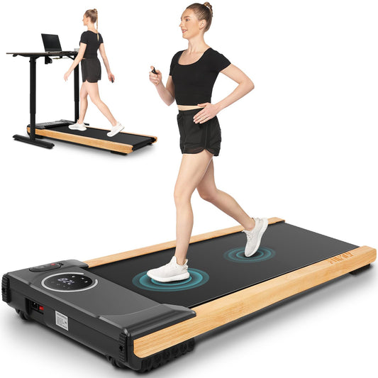 ANCHEER Under Desk Treadmill, Wooden Walking Pad Treadmill with Incline, 2.5HP Portable Treadmills for Home 300 lb Capacity, Smart APP Control Jogging Machine with Remote Control, Installation-Free