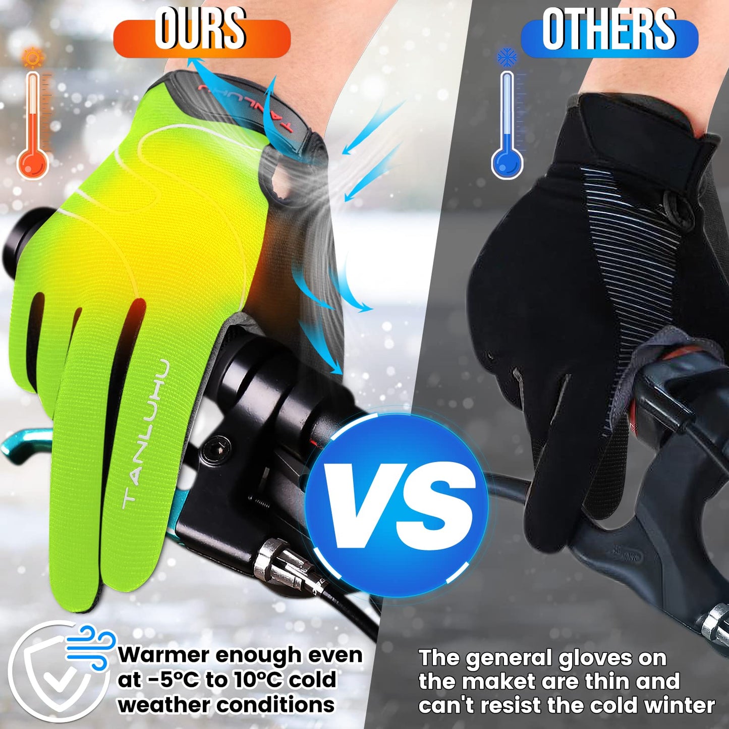 Tanluhu Cycling Gloves Mountain Bike Gloves Biking Gloves for Men Women Outdoor Full Finger Workout Gloves Touch Screen Anti-Slip Shock-Absorbing MTB Gloves Road Bicycle Gloves (Black&Yellow, L)