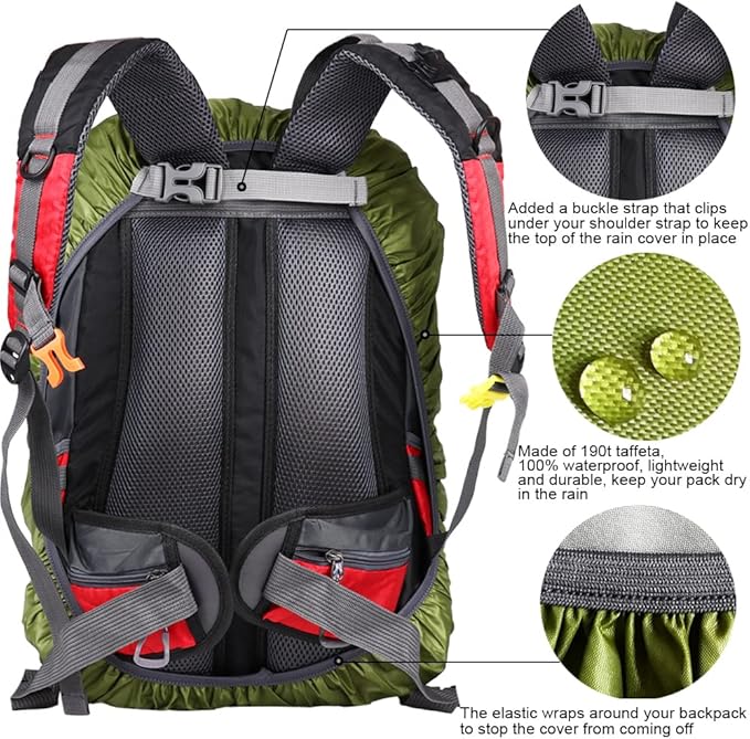 Waterproof Backpack Rain Cover with Anti Slip Buckle Strap for Camping, Hiking, Traveling, Hunting, Biking, 15-80L