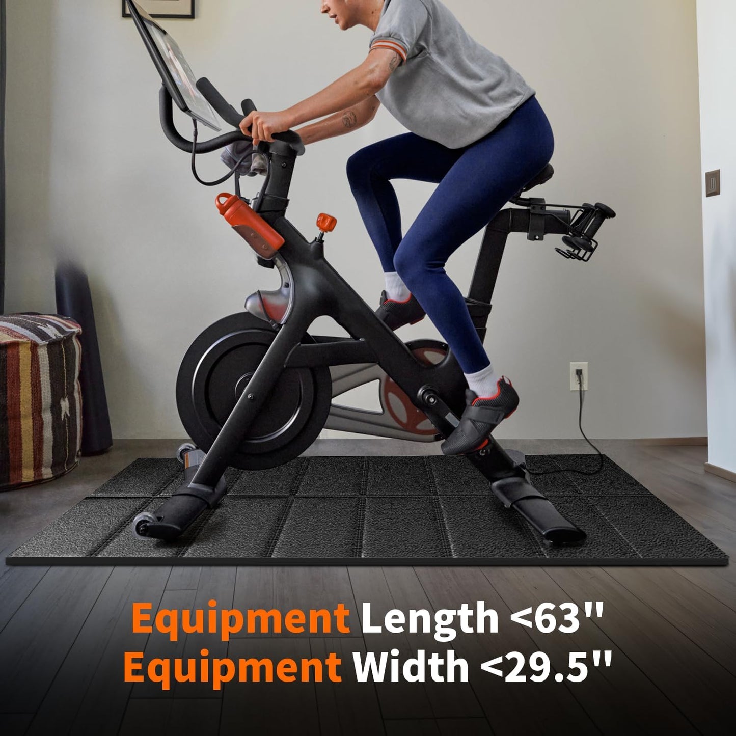 Bike Mat Compatible with Peloton Bikes, Treadmill Mat, Ellipticals, 63“ × 30”, Heavy-Duty, Non-Slip Mat for Exercise Bike, 1/4" Thick, Under Mat Protect Hardwood Floor Carpet