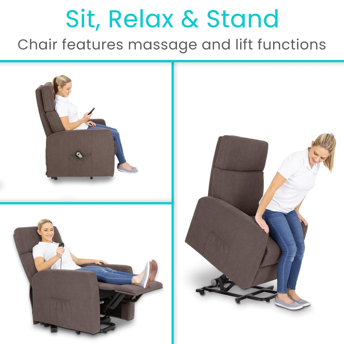 Vive Power Lift Recliner Chair - for Adults, Elderly & Senior - Compact Electric Standing Seat with Remote Control - Comfortable & Heavy Duty Fabric Cushion for Living Room - Safely Stand