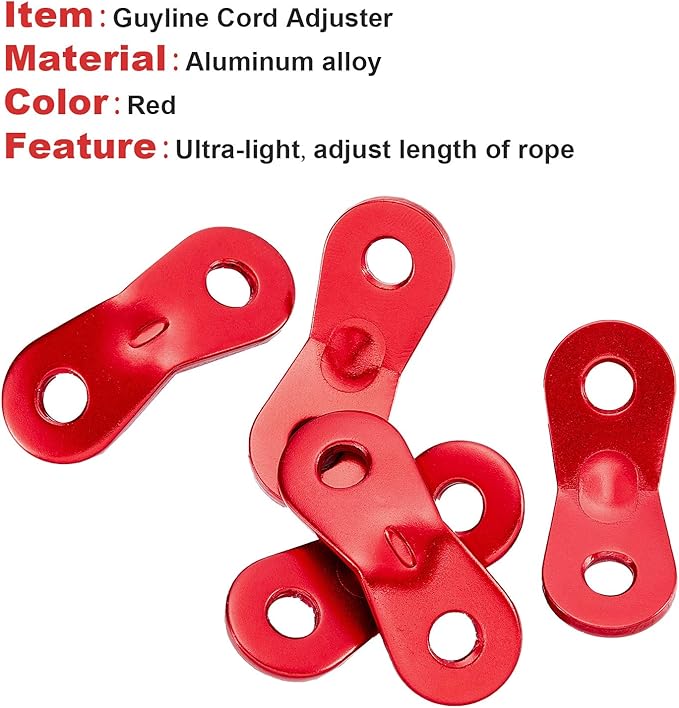 SATINIOR 20 Pieces Aluminum Alloy Guyline Cord Adjuster Tent Tensioners Rope Adjuster Tent Rope Adjusters for Outdoor Camping Hiking, Red (Circle Style)