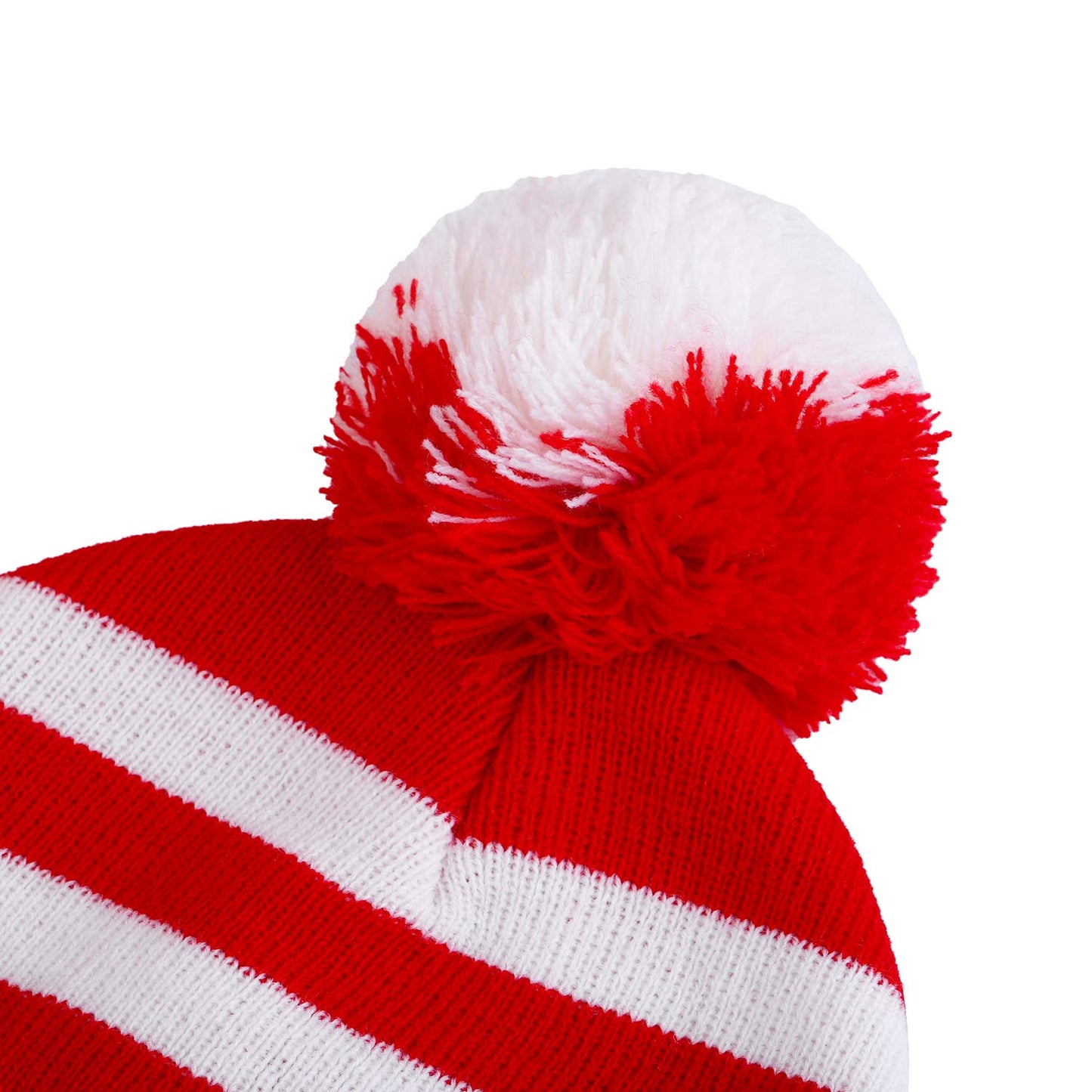 Aneco Halloween Red White Knit Beanie with Pompoms Nerd Costumes Glasses for Men and Women