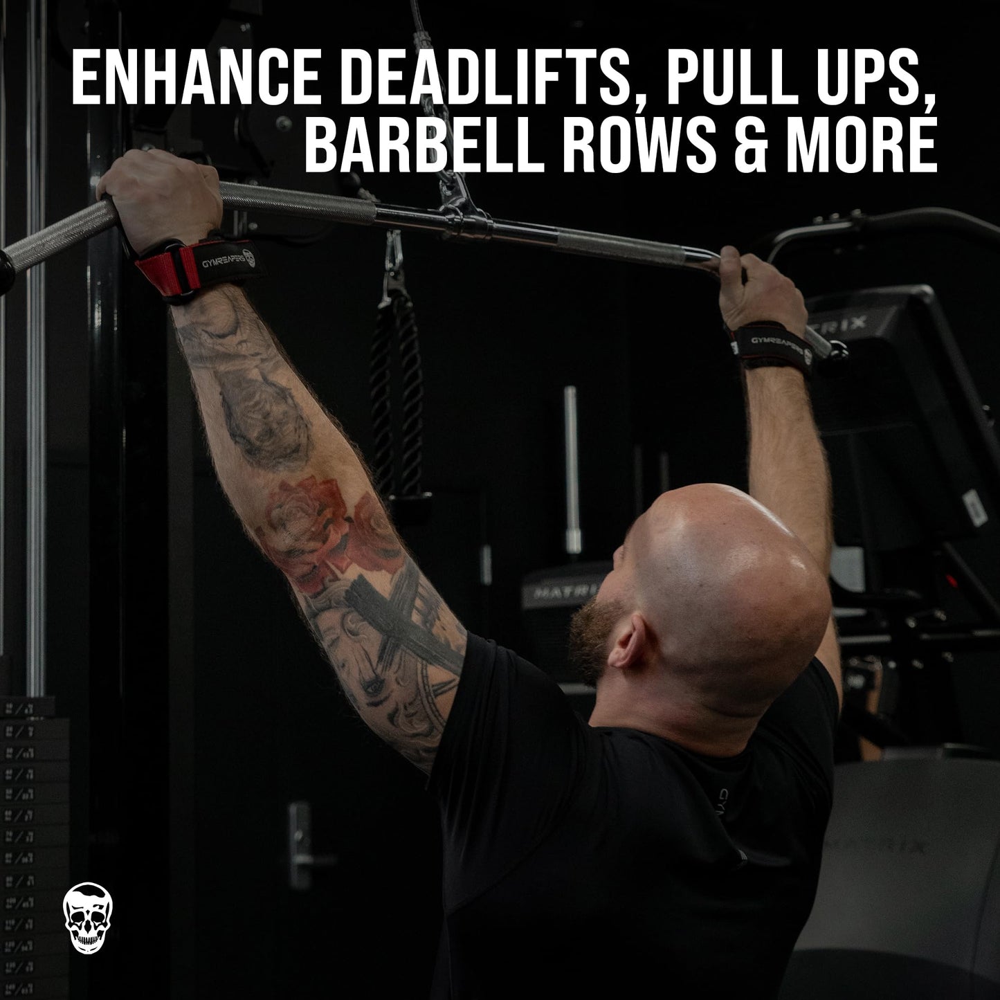 Gymreapers Weight Lifting Grips (Pair) for Heavy Powerlifting, Deadlifts, Rows, Pull Ups, with Neoprene Padded Wrist Wraps Support and Strong Rubber Gloves or Straps for Bodybuilding (Red, Small)