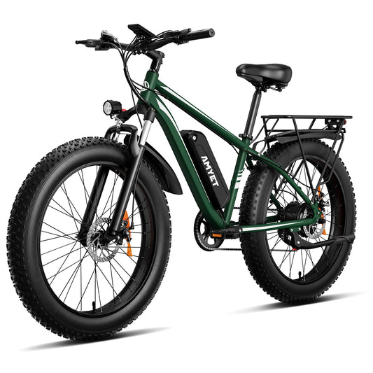 AMYET EB26 Electric Bike for Adults Peak 1500W Electric Bicycle 48V 15AH (720WH) Battery Electric Bike 26" Fat Tire Mountain 28mph 7 Speed Gears Dual Shock Absorber Front Fork Ebike (Green)