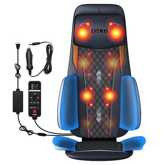 CLORIS Neck Back Massager with Heat, Automatic Adjustable Neckrest, 3D Shiatsu Compress & Rolling Massage Chair Pad for Full Body Relaxation, Home Office Chair Use, Gift for Family & Friends Blue