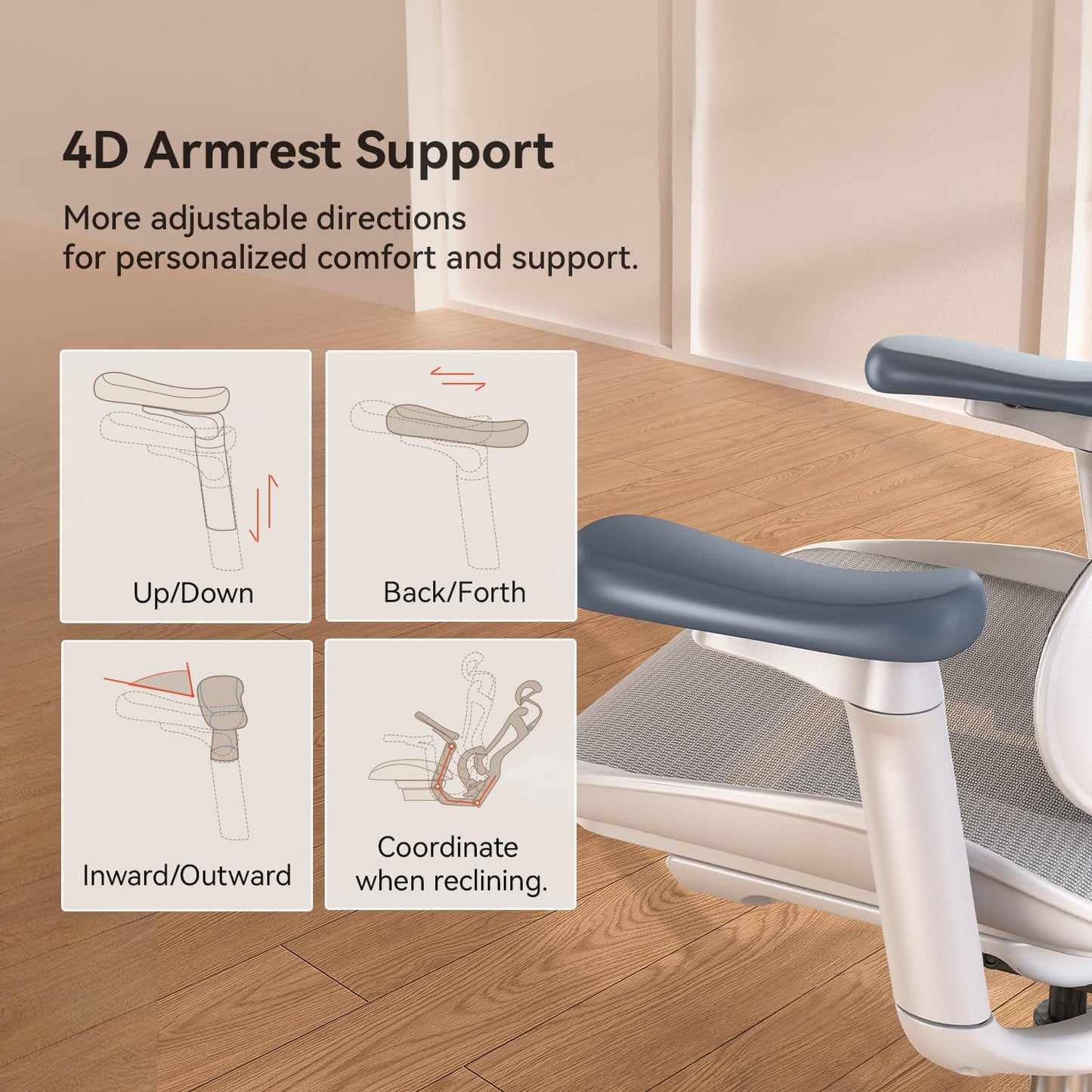 SIHOO Doro C300 Ergonomic Office Chair with 3D Armrests, Dynamic Lumbar Support, and Seat Depth Adjustment for Home Office (Grey)