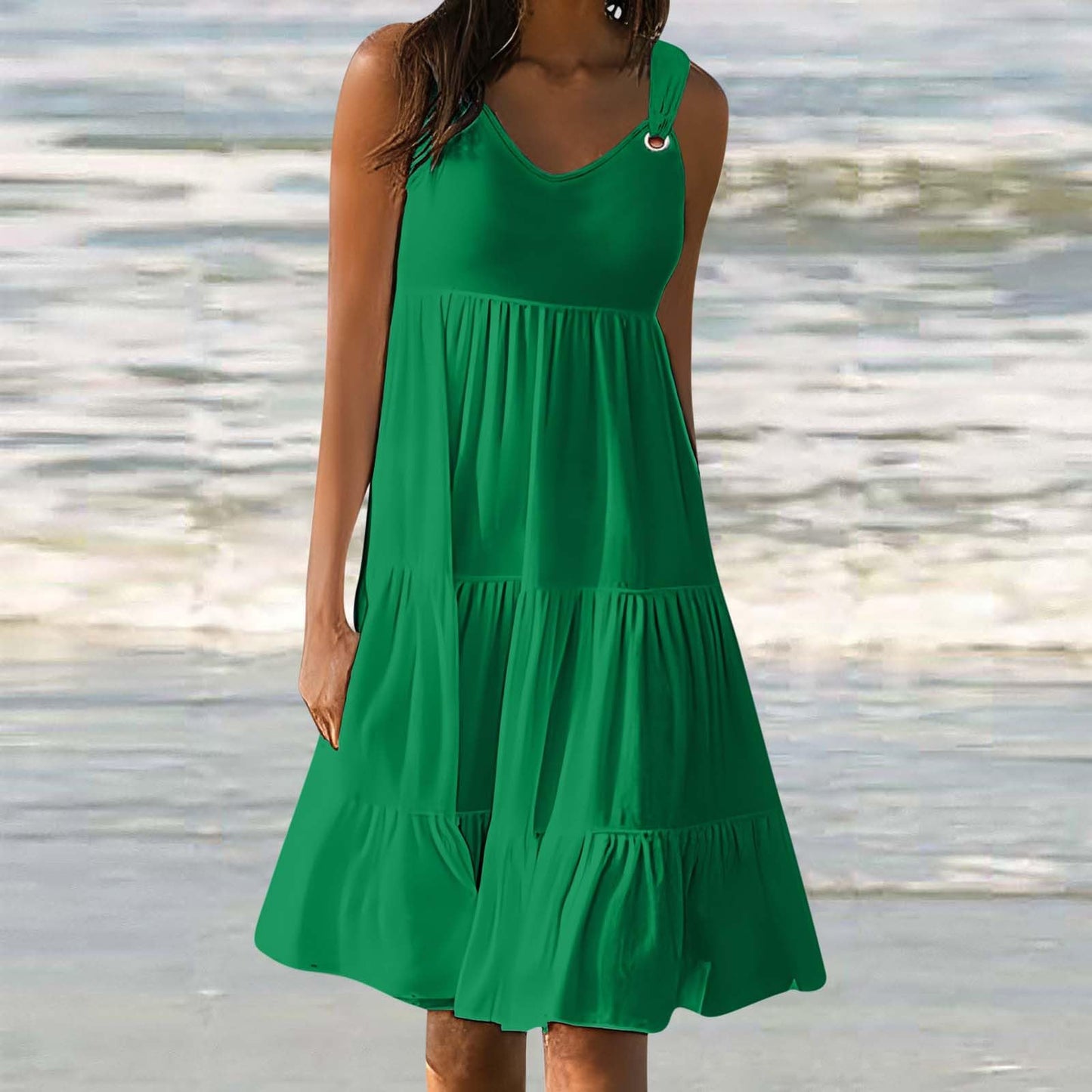 Anjikang Past Orders Placed by me on Women 2024 Summer Dresses for Women 𝟮𝟬𝟮𝟰 Sleeveless Beach Tank Dresses Tiered Ruffle Swing Dress Casual Solid Color Dresses, Large