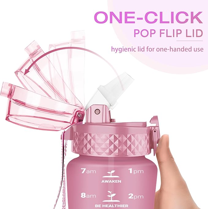 OLDLEY Kids Water Bottle for School, 12 oz (Straw Lid) BPA-Free Reusable Leak-proof Durable Tritan Plastic Water Bottles with One-handed Opening Straw Lids, Anti-dust Spout Cover (Sweet Pink)