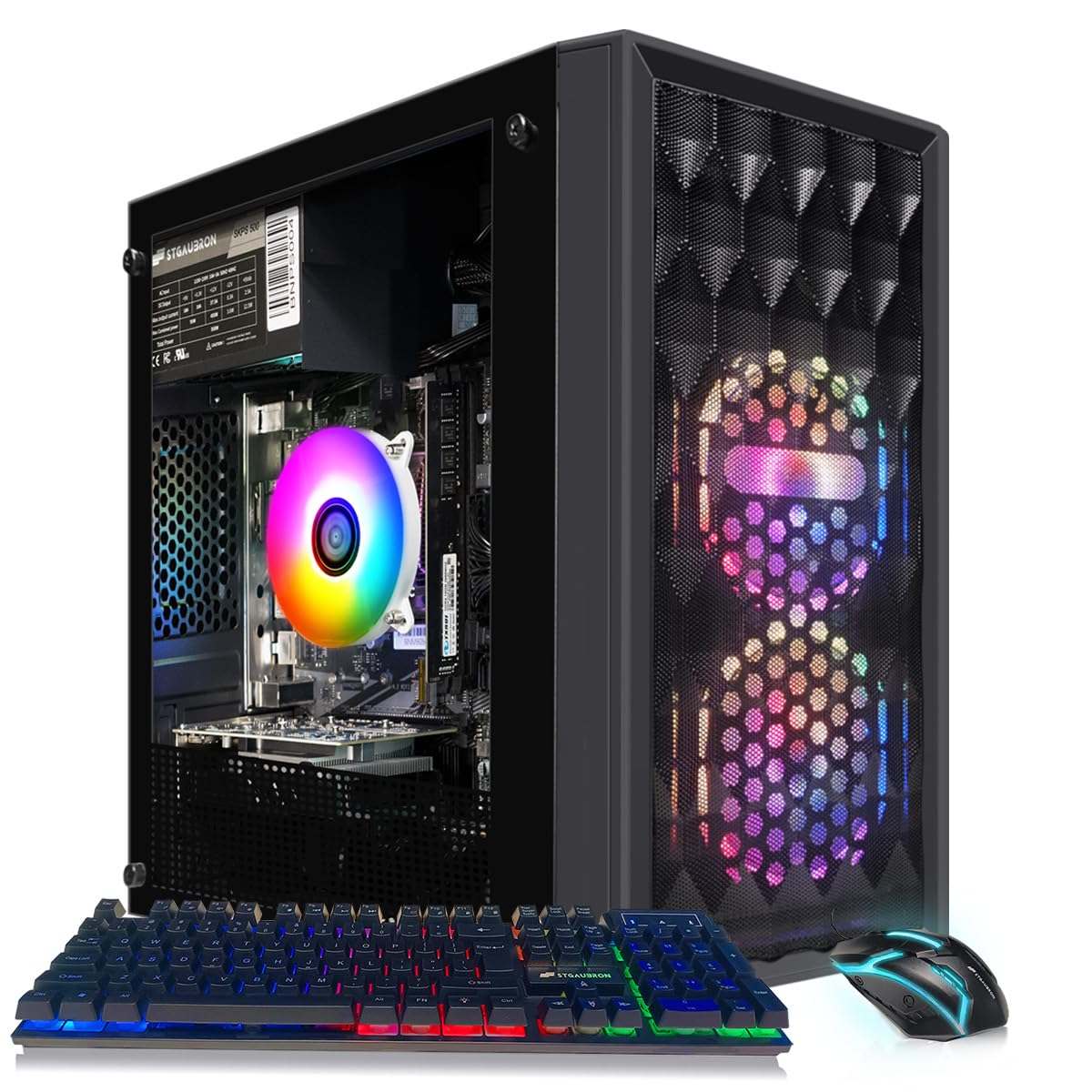 STGAubron Gaming PC Computer Desktop, Radeon RX 560 4G, Intel Core I7 8th up to 4.1GHz, 16G DDR4, 512G SSD, WiFi 6 & BT 5.2, RGB Fan x2, Windows 11 Home