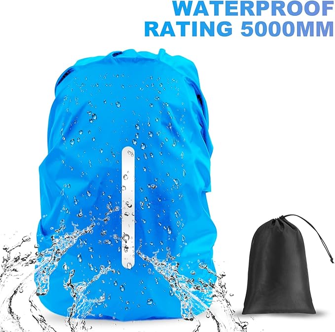 LAMA 2pcs Waterproof Rain Cover for Backpack, Reflective Rainproof Protector for Anti-dust and Anti-Theft S 18L-25L Black Blue