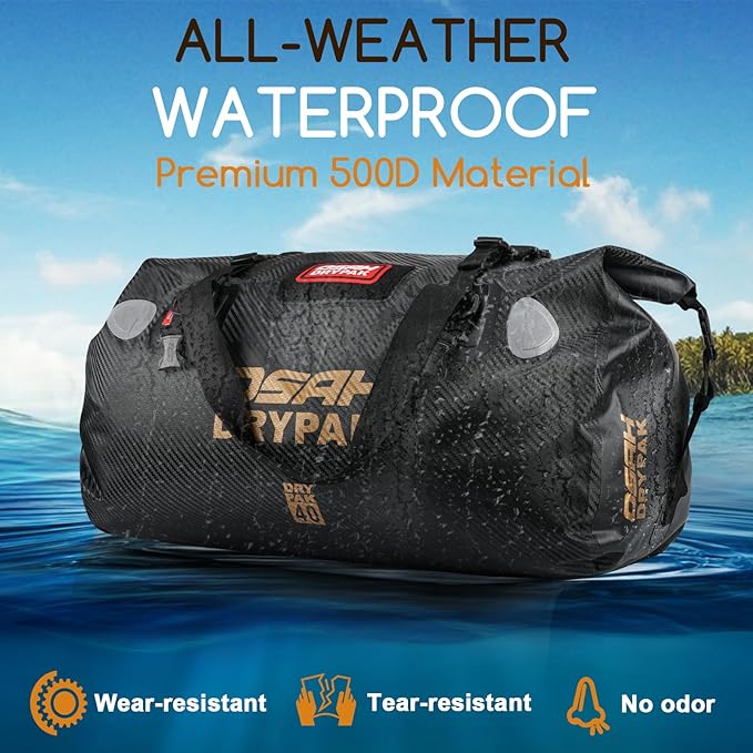 Waterproof Duffel Bag - Motorcycle Dry Bag Tail Bag with Large Storage Space, Waterproof Luggage Duffle Bags with Outer Mesh Zipper Pocket for Camping, Kayaking, Fishing & Traveling