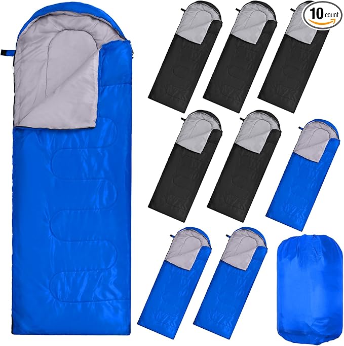 10 Pcs 0 Degree Camping Sleeping Bags Bulk for Adults Cold Weather Sleeping Bags 4 Season Warm Waterproof Lightweight with Compression Sack for Backpacking Hiking Travel Homeless