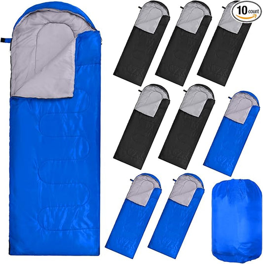 10 Pcs 0 Degree Camping Sleeping Bags Bulk for Adults Cold Weather Sleeping Bags 4 Season Warm Waterproof Lightweight with Compression Sack for Backpacking Hiking Travel Homeless