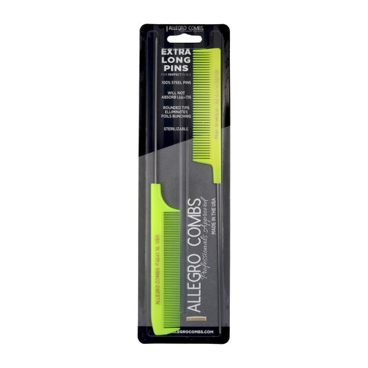 Allegro Combs XL Pintail Rat Tail Combs Parting Combs Metal Tail Foiling Combs Pin Combs Stitch Braids Combs2 Pc. (Neon Yellow)