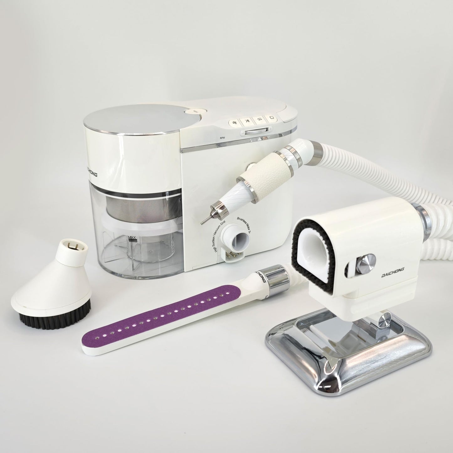 Daichong Mini Cyclone Nail Dust Collector and Grinder, Dual Function, Professional Nail Art Equipment (Blissful White)