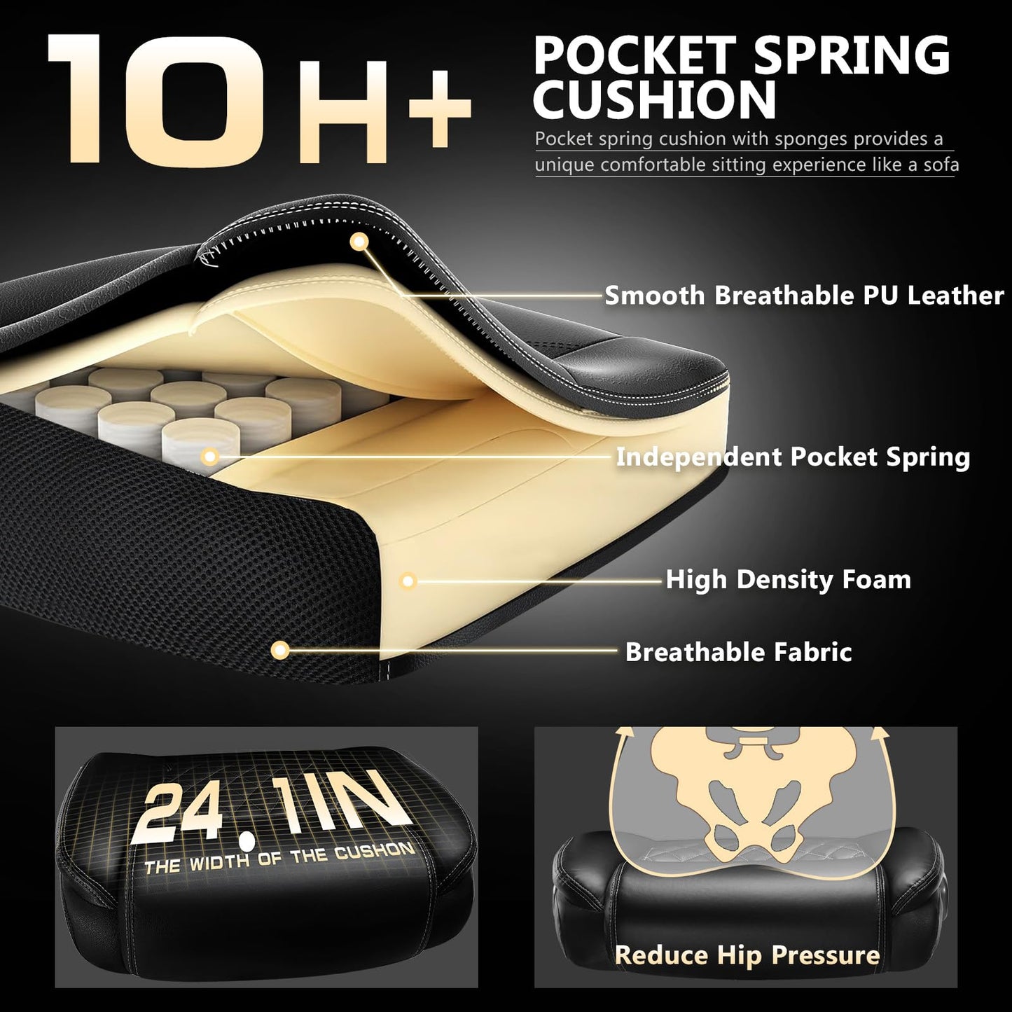 600LBS Large Heavy Duty Office Chair with 5D Flip Arms, Big and Tall Office Chair with Pocket Spring Cushion, High Back Computer Execuitve Desk Chair with Adjustable Lumbar Support,Dual Rubber Wheel