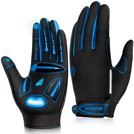 BIKINGMOREOK Cycling Gloves Bike Gloves Biking Gloves for Men Women,Touchscreen Full Finger Shock-Absorbing Mountain Bike Gloves,5MM Gel Pads MTB Road Bicycle Gloves for Running,Hiking-Blue-S