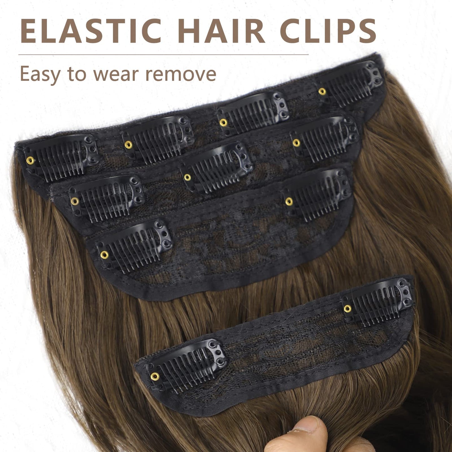ALXNAN Clip in Hair Extension,Long Wavy Hair Extensions 20 Inch Chestnut Brown 4PCS Thick Hairpieces for Women