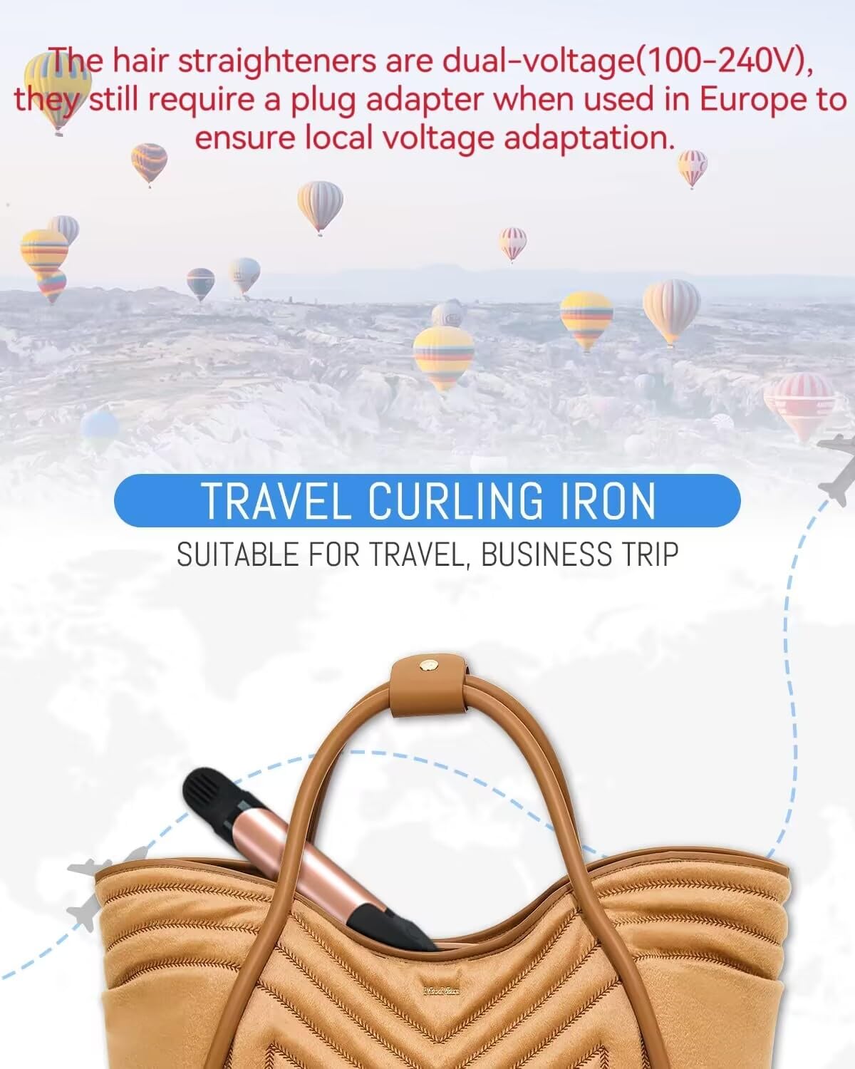 AmoVee Travel Curling Iron, Hair Straightener and Curler in One, Flat Iron Curling Iron in One, Dual Voltage Europe Travel Essentials for Women(Black)