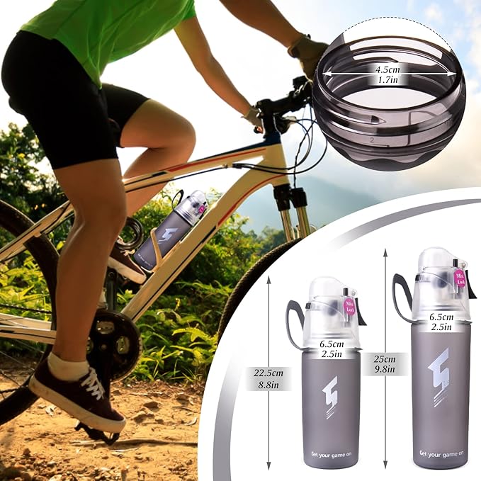 Linowos Drinking and Misting Sports Water Bottle, Non-Toxic BPA Free, Fast Water Flow Opens with 1-Click, Portable Leak-Proof Spray Cup for Cycling Fitness Camping Hiking Outdoor
