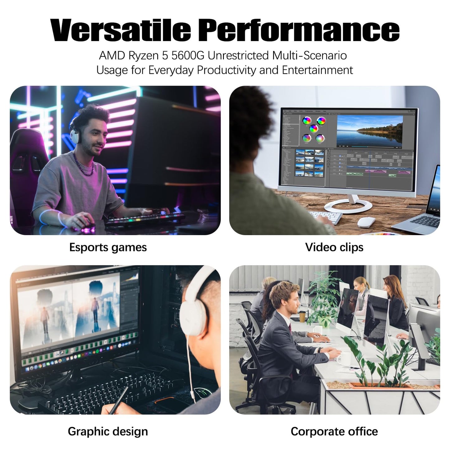 LXZ Desktop Computer, R5 5600G, 4.4GHz, 16GB DDR4, 1TB NVMe SSD