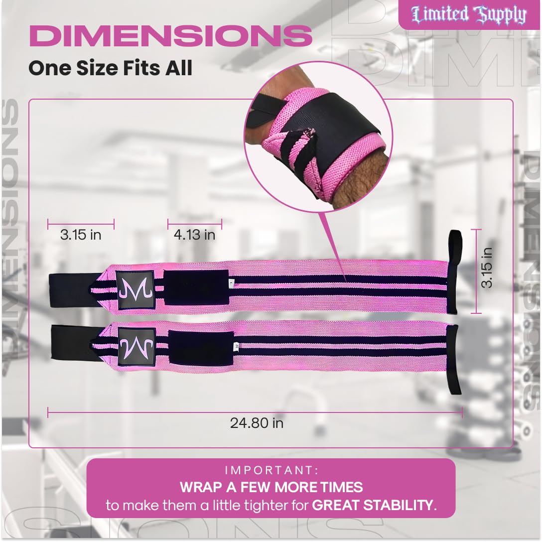 Anime Wrist Wraps Lifting Straps 24" for Men and Women - 1 Pair Each, Gym Accessories Support Weightlifting, Exercise, Strength Training, and Improve Workout, Pinkbu