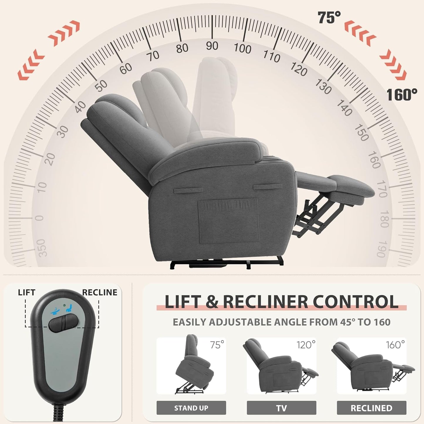 Flamaker Power Lift Recliner Chair with Massage Ergonomic Recliner Chair for Elderly People, Single Sofa with Cup Holders, Side Pockets