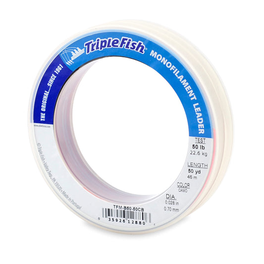 Triple Fish Monofilament Leader, 50 lb / 22.7 kg Test, .028 in / 0.70 mm Dia, Camo, 50 yd / 46 m