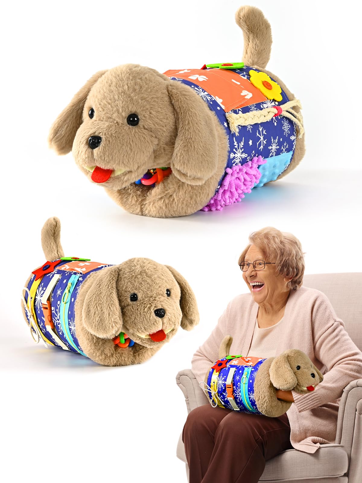 ALACCOM Fidget Blanket and Muff Dog for Adults with Dementia,Alzheimers Dementia Activities Products for Seniors and Elderly ,Gift Game and Sensory Fidget Toys for Alzheimer’s or Dementia