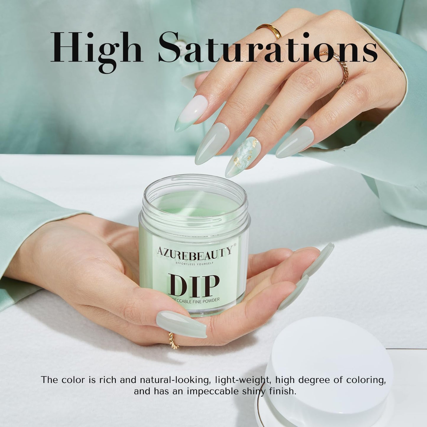 AZUREBEAUTY Olive Green Dip Powder - Muted Green Color 2Oz/56g, Long-Lasting Chip-Resistant Neutral Dipping Powder Crystal French Nail Art Starter Manicure Salon DIY at Home.