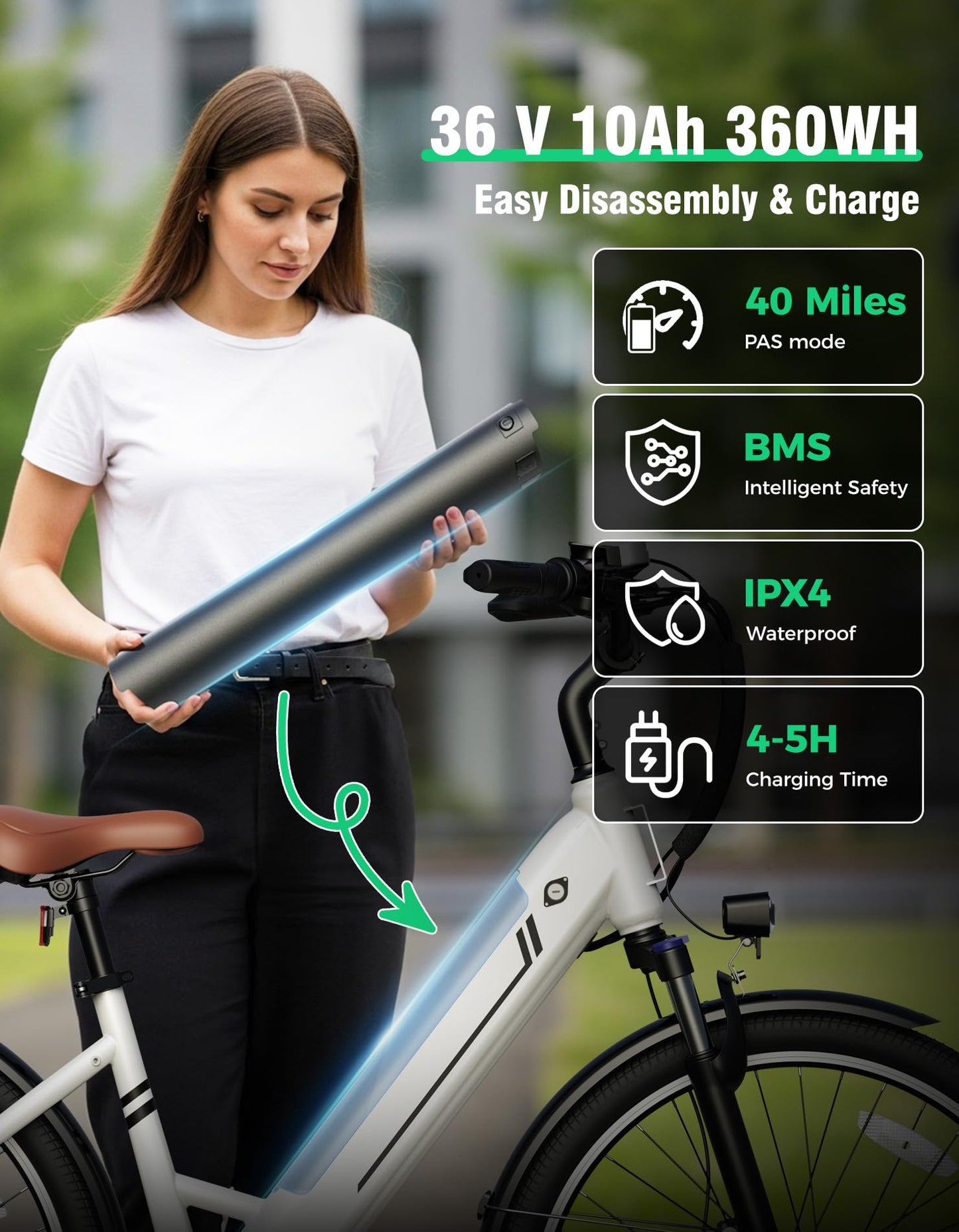 YOLOWAY Electric Bike for Adults, 26" Up to 1000W Peak Motor E-Bike, 25 Mph 40+ Mile Range Brushless City E-Bike, with 360Wh Removable Battery, 7 Speeds & Front Suspension for Commuting, Outdoor