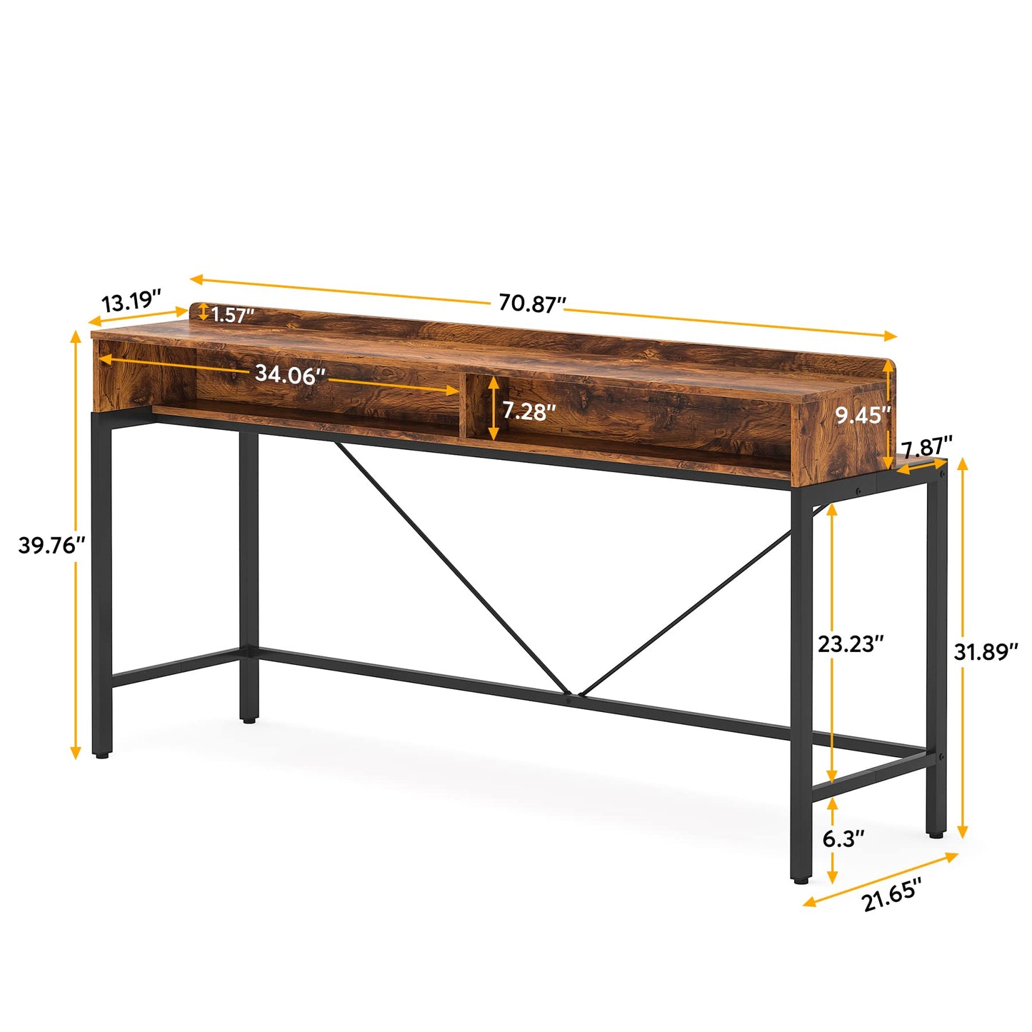 Tribesigns 71-Inch Extra Long Sofa Table Behind Couch, Narrow Console Table with Storage Shelves, Behind Couch Bar Table, Industrial Entryway Table for Living Room, Hallway, Rustic Brown
