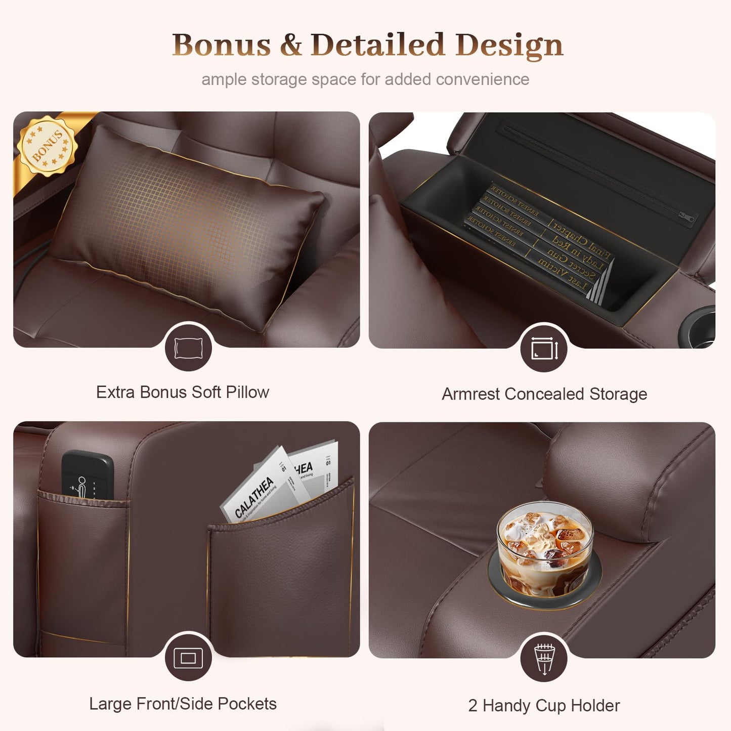 Aotolo Extra Wide Seat Recliner Chair with Heat and Back Massage, Electric Power Oversized Reclining Chair Infinite Position with Storage Armrests & 2 Cup Holders for Living Room, Manual Recliners