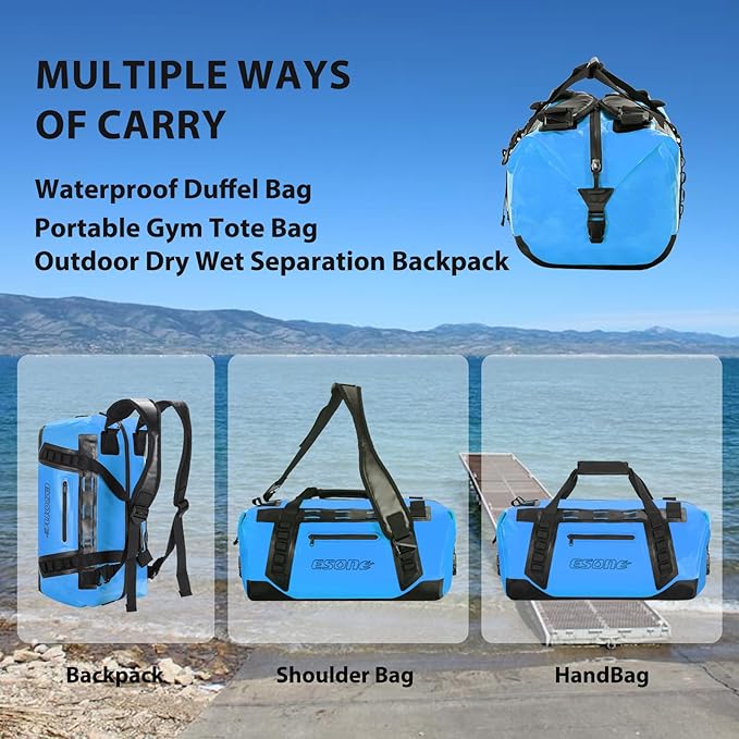ESONE Dry Bag Waterproof Backpack for Men/Women Waterproof Backpack for Travel Dry Bag Backpack Waterproof Duffel Bag for Kayaking Rafting Boating Swimming Camping Travel Beach 50L