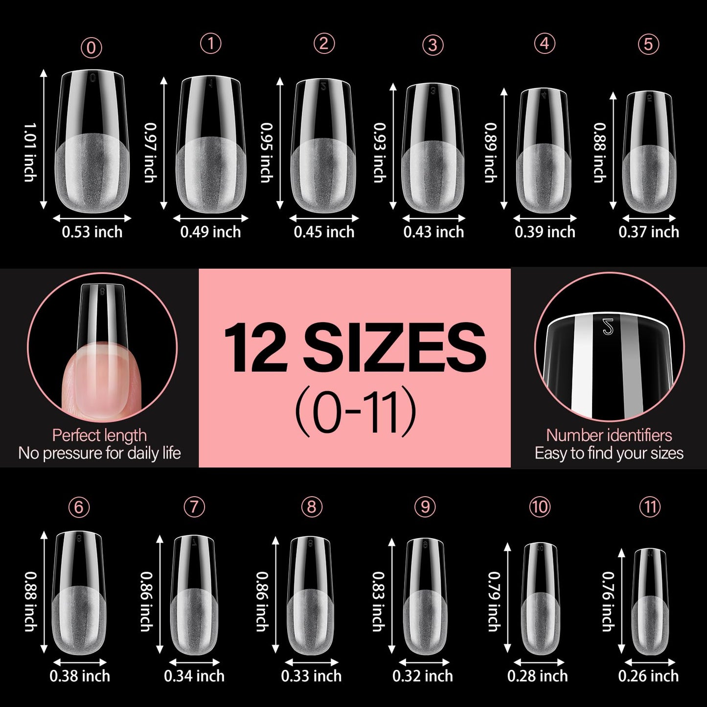 AILLSA Medium Square Nail Tips Full Cover Half Matte Tips Nail Clear Gelly Pre-Shaped Nail Tips Press On False Nail Tip Extension for Home DIY Manicure Salon 216PCS 12 Sizes