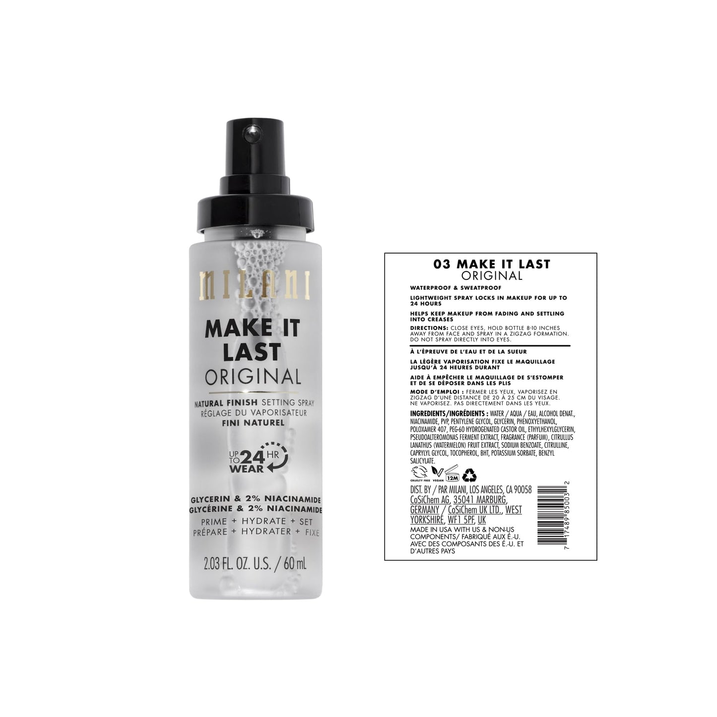 Milani Make It Last Original - Natural Finish 3-in-1 Primer and Setting Spray + Make It Dewy Setting Spray 3 in 1- Hydrate + Illuminate + Set Makeup Finishing Spray