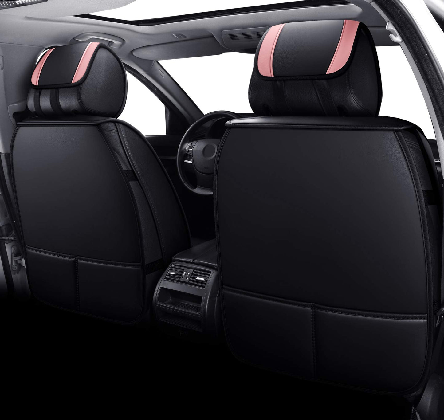 Aierxuan Car Seat Covers for Girls Women Ladies Waterproof Girly Seat Cushion Universal for CRV Acura Hyundai Altima Corolla Wrangler Focus Edge Escape Raider (Full Set, Black-Pink)